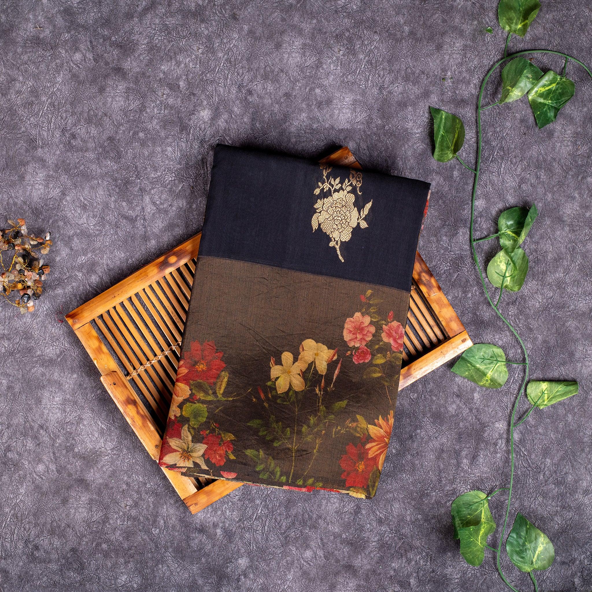 Handloom Kora Banarasi Saree – Golden Zari Motifs - Kleem Boutique Main image