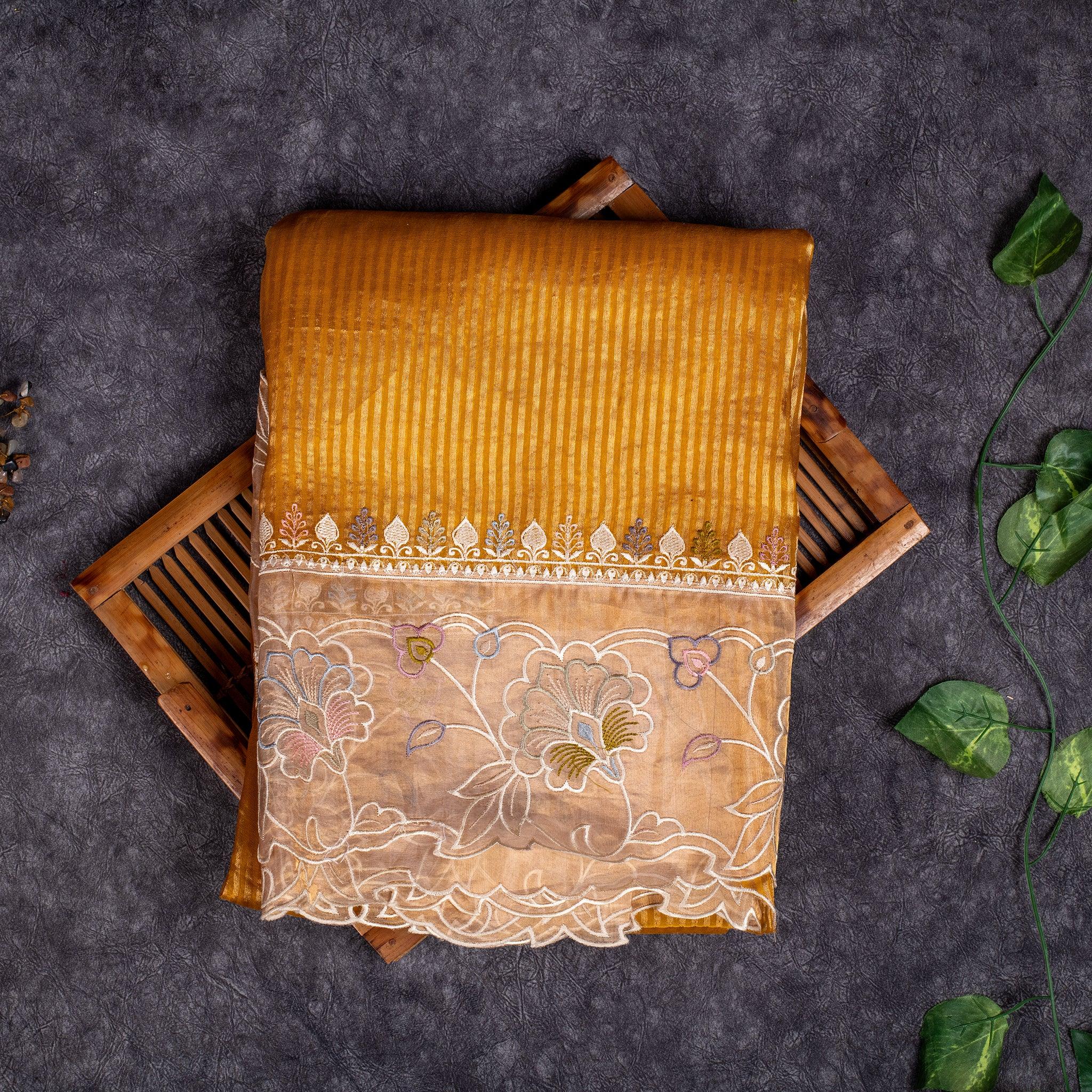 Pure Handloom Tissue Kora Saree – Appliqué & Embroidery Work - Kleem Boutique Main image