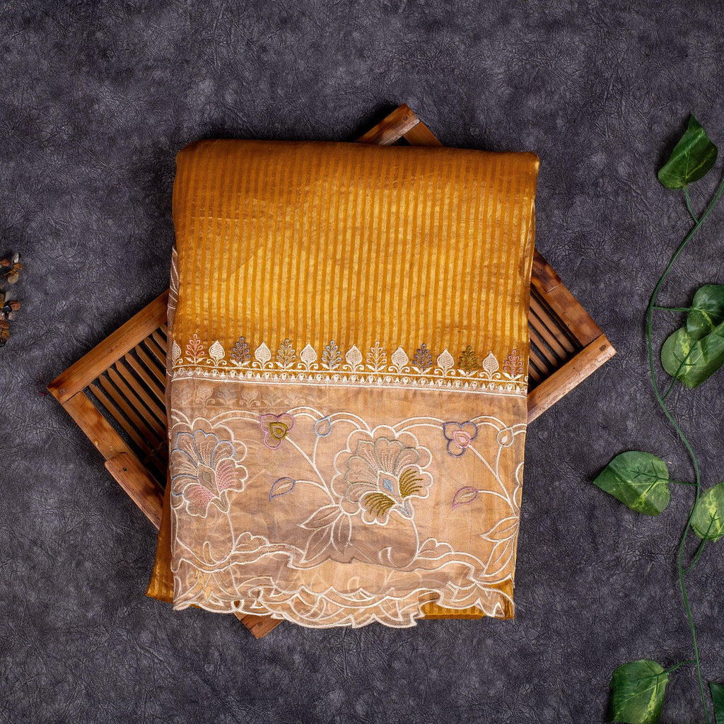 Pure Handloom Tissue Kora Saree – Appliqué & Embroidery Work - Kleem Boutique