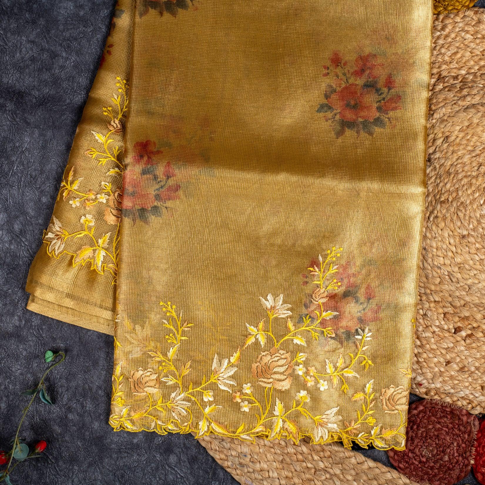 Tissue Organza Saree – Elegant Floral Cutwork Embroidery Design - Kleem Boutique