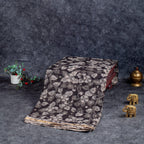 Pure Handloom Silk Kota Saree with Floral Digital Print - Elephant Grey & Off-White - Kleem Boutique