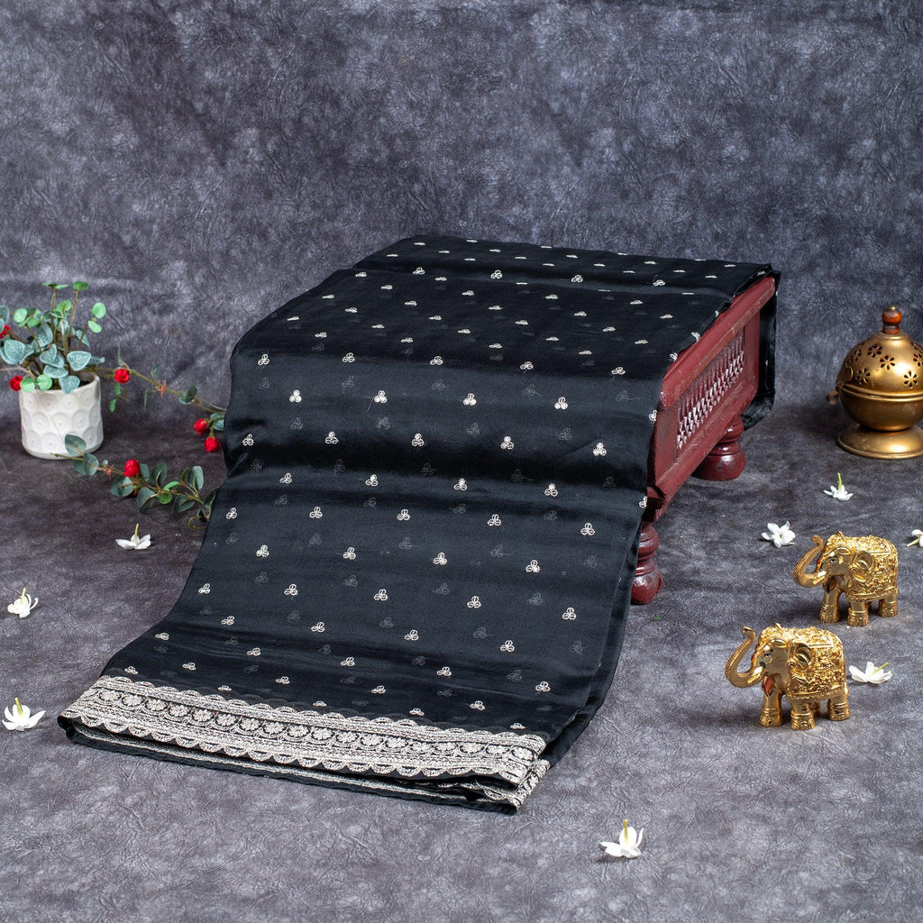 Pure Handloom Kora Silk Saree with Sequins Embroidery – Black