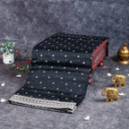 Pure Handloom Kora Silk Saree with Sequins Embroidery – Black