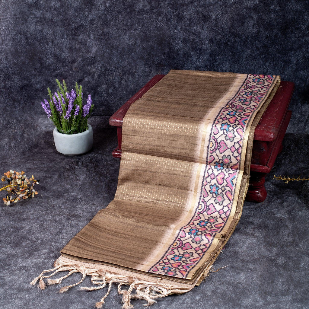 Semi Tussar Silk Saree – Zari Dotted Lines with Contrast Pallu - Kleem Boutique