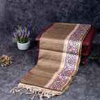 Semi Tussar Silk Saree – Zari Dotted Lines with Contrast Pallu - Kleem Boutique