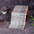 Semi Tussar Silk Saree – Dabu Print with Kantha Work Pallu - Kleem Boutique