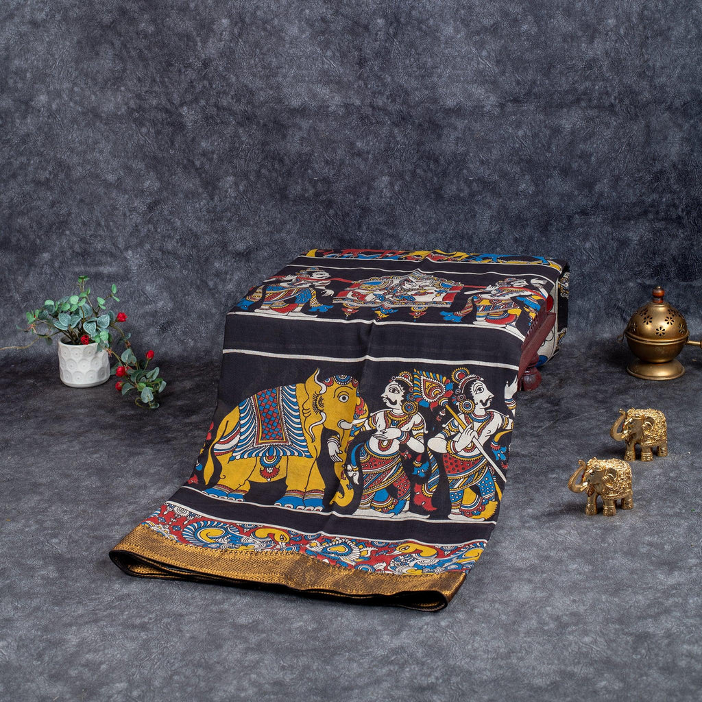 Pure Handloom Nizam Border Silk Saree with Kalamkari Print - Kleem Boutique