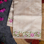 Semi Tussar Silk Saree – Organza & Tussar Fusion with Embroidery - Off-White - Kleem Boutique