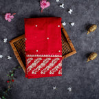 Handloom Cotton Silk Saree with Embroidery Work - Red - Kleem Boutique