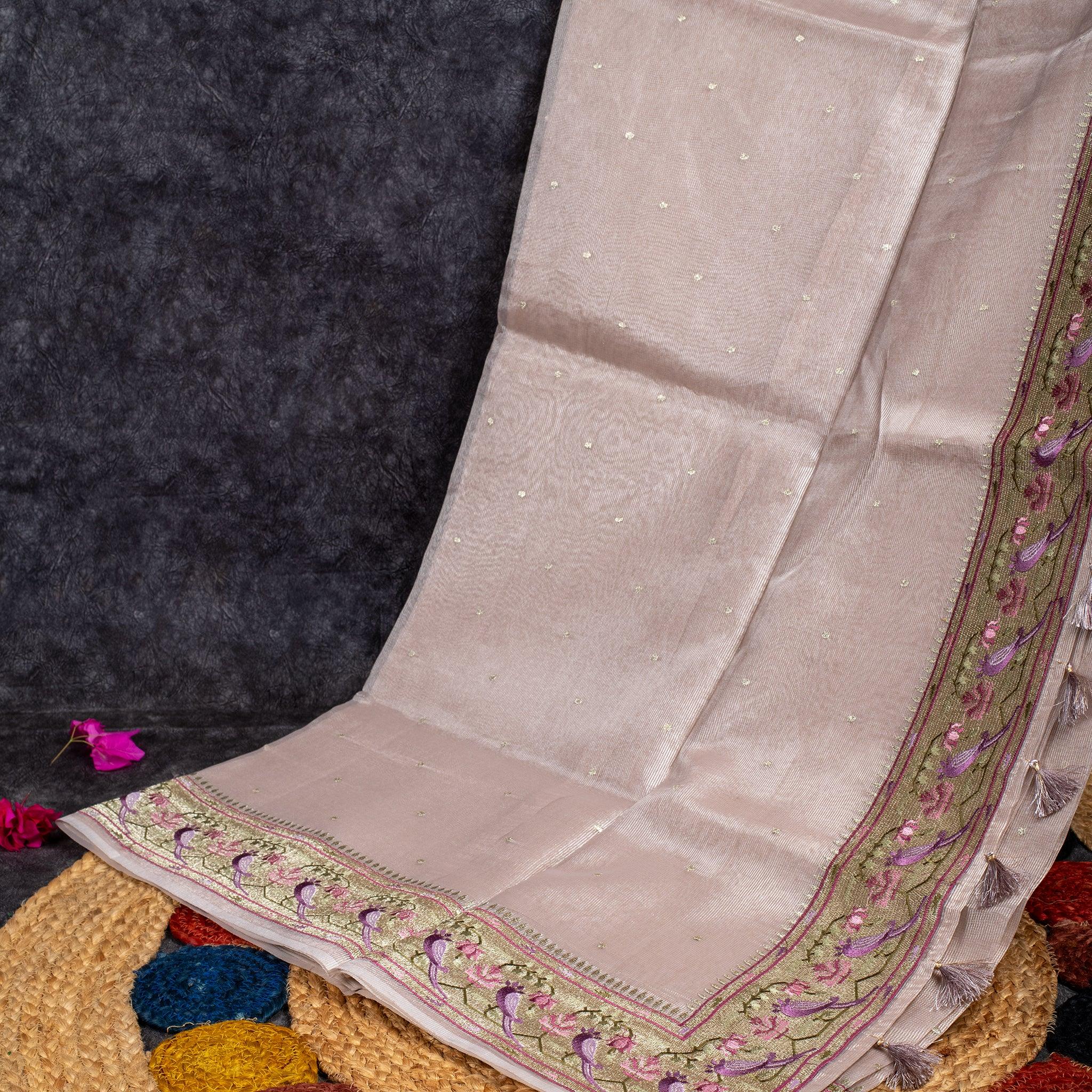 Tissue Organza Saree with Paithani-Inspired Border - Mauve Secondary image