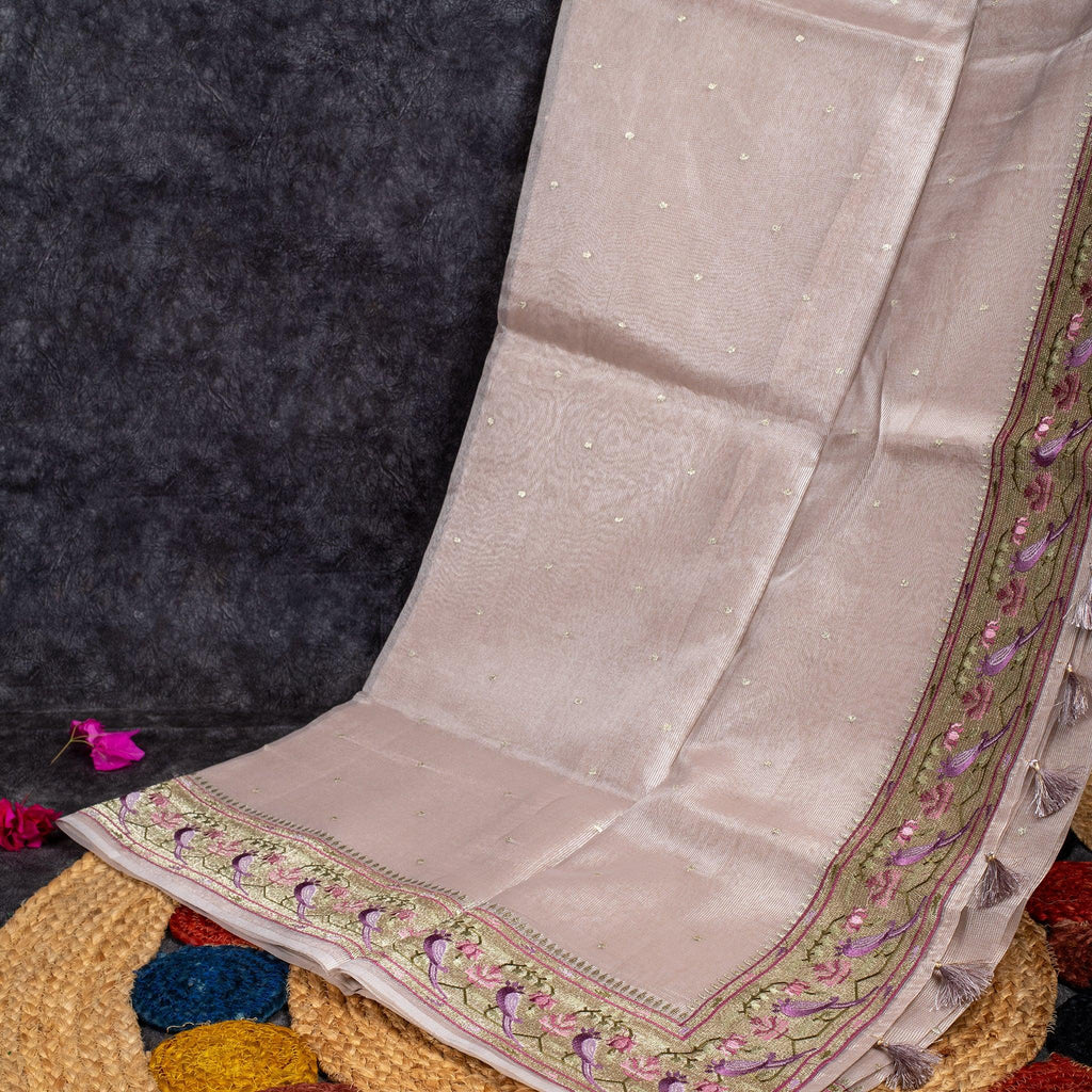 Tissue Organza Saree with Paithani-Inspired Border - Mauve - Kleem Boutique