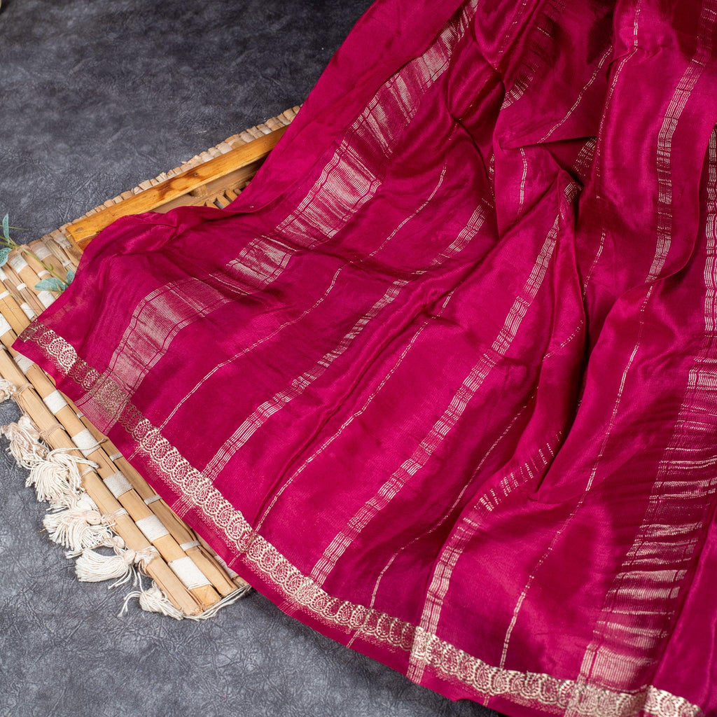 Mysore Crepe Saree with Contrast Blouse - Wine - Kleem Boutique