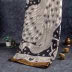 Pure Handloom Nizam Border Silk Saree with Kalamkari Print - Black & Off White - Kleem Boutique