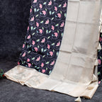 Handloom Masaroo Crepe Silk Saree with Digital Prints – Elephant Grey - Kleem Boutique