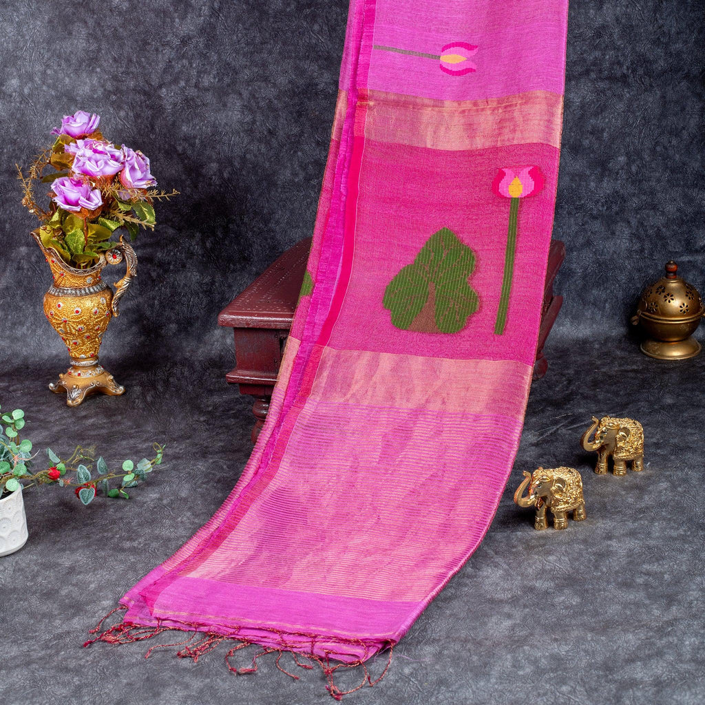 Jamdani Silk Saree with Horizontal Line Design – Handwoven Elegance - Kleem Boutique