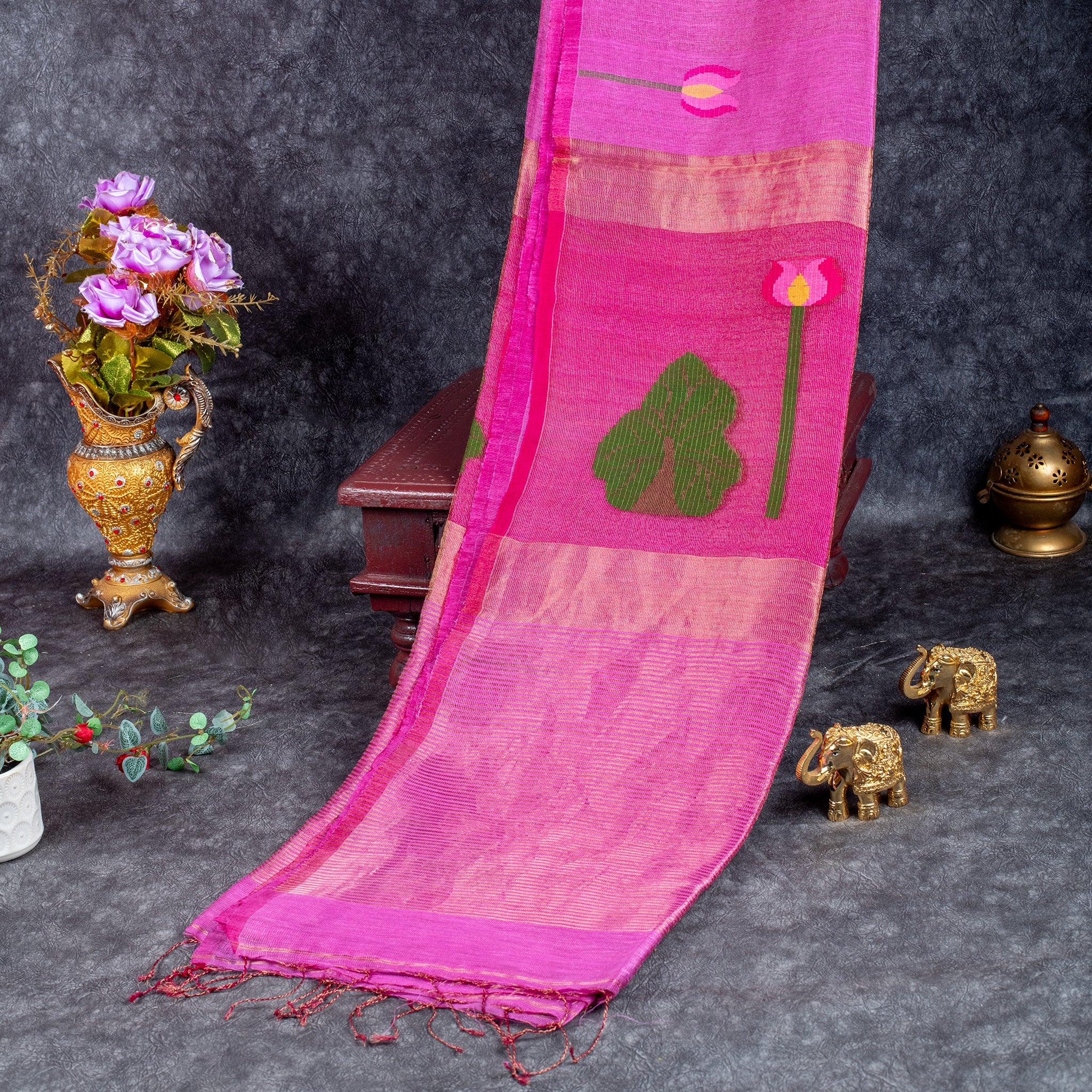 Jamdani Silk Saree with Horizontal Line Design – Handwoven Elegance - Kleem Boutique