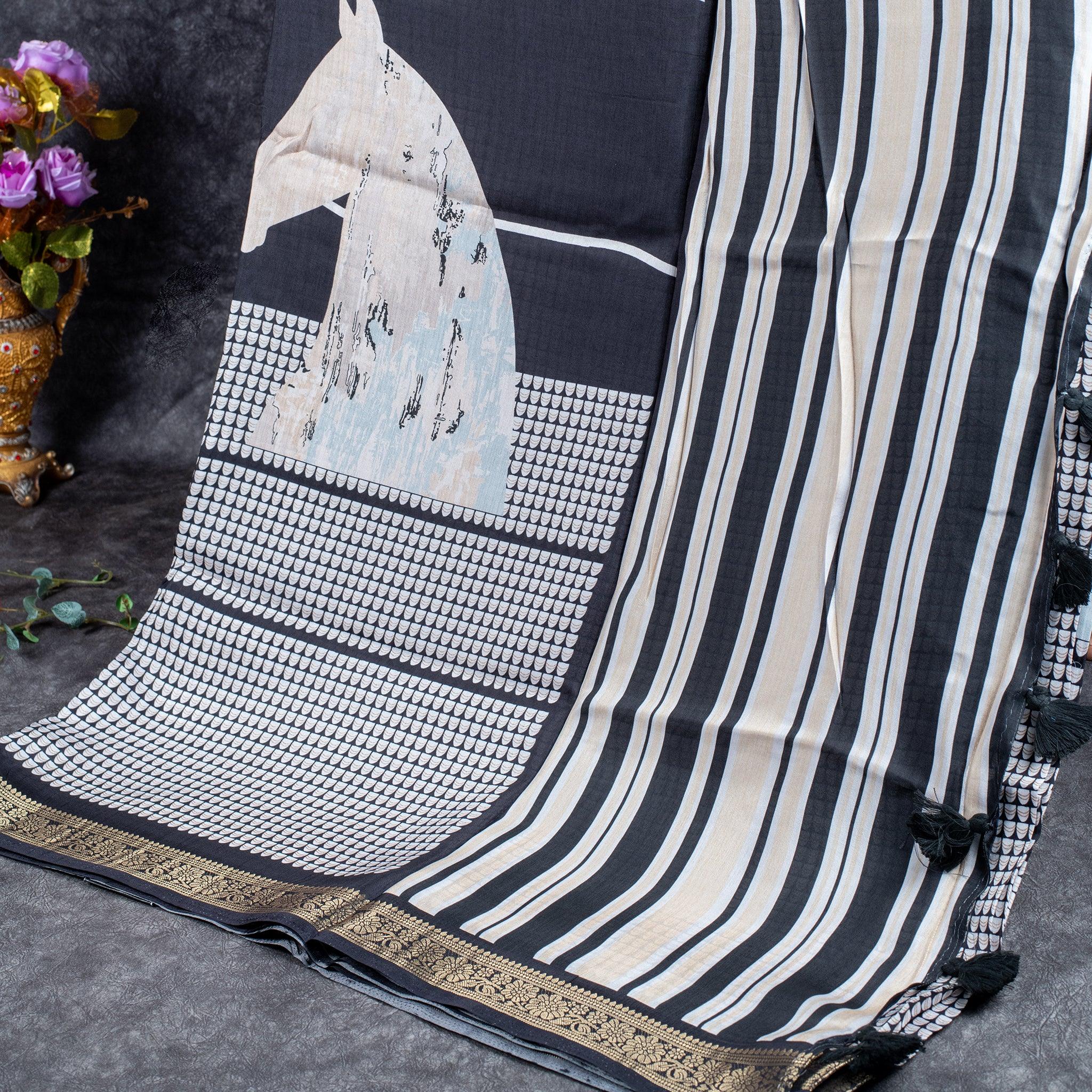 Saundarya Silk Saree – Classic Black & White Combination Secondary image