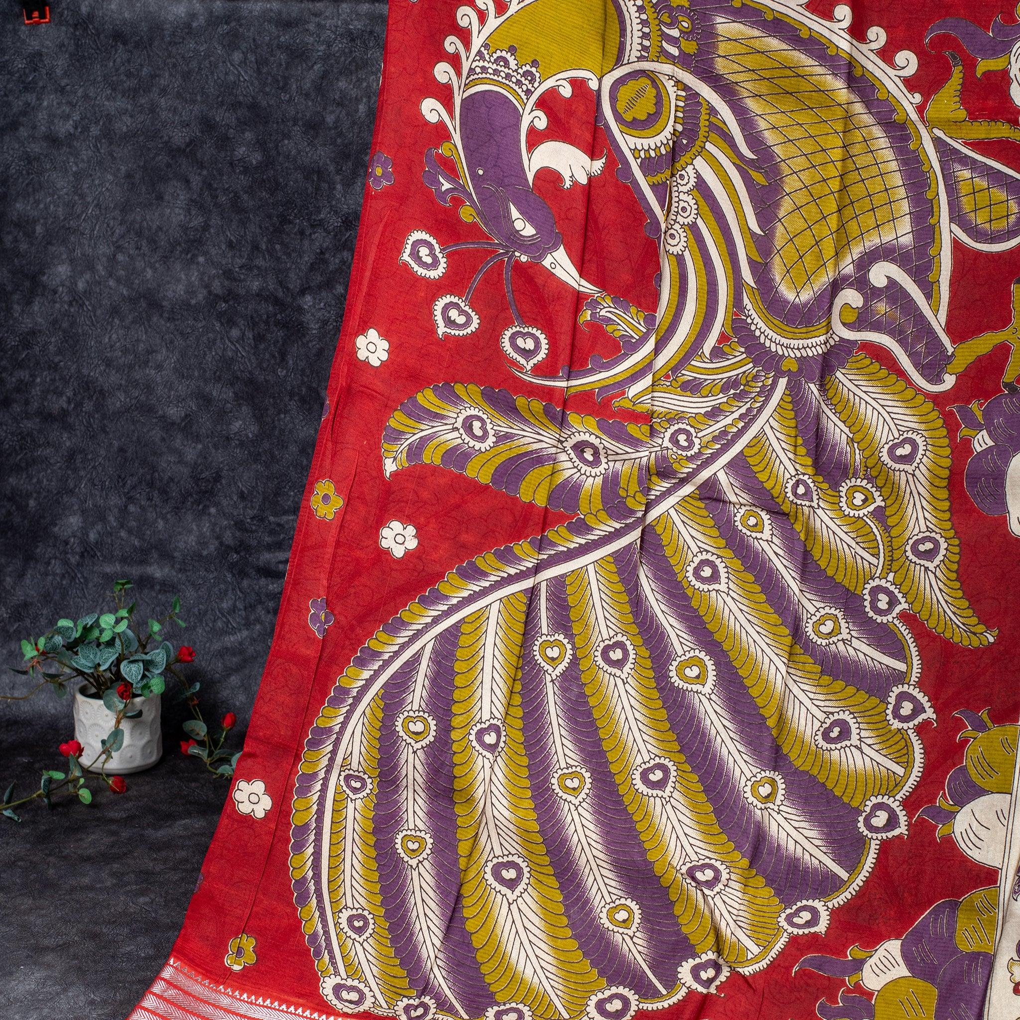 Pure Handloom Kanchi Border Silk Saree with Digital Prints - Violet Secondary image