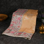 Semi Tussar Silk Light Sand Gold Saree with Applique Embroidery - Kleem Boutique