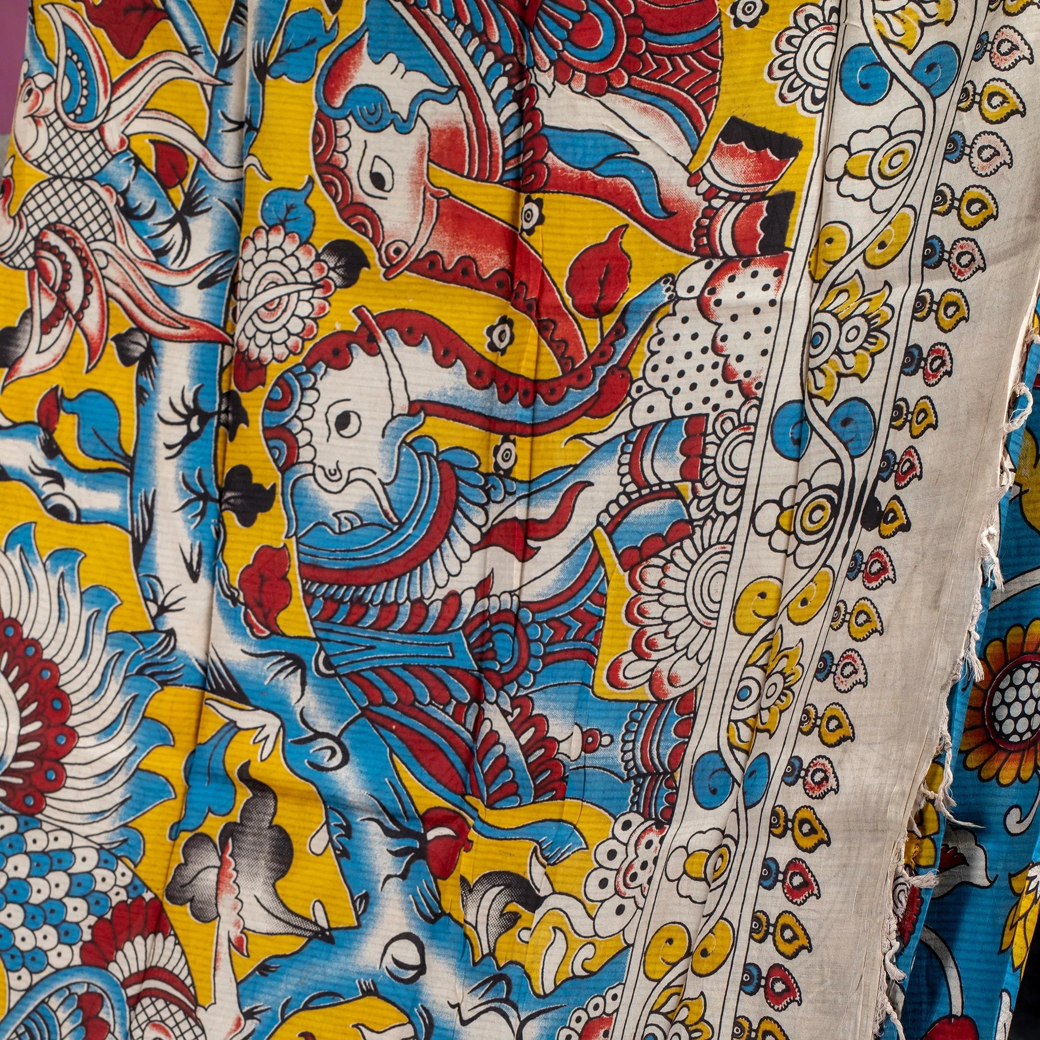 Pure Handloom Kanchi Border Silk Saree with Digital Prints - Powdered Blue Secondary image