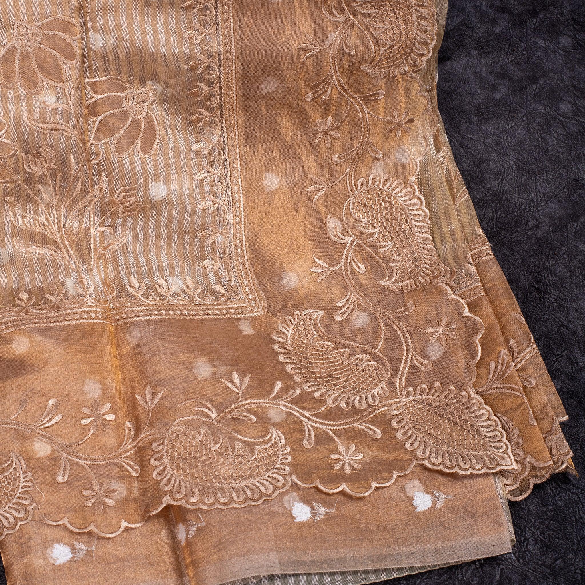 Pure Handloom Tissue Kora Saree – Appliqué & Embroidery Work Secondary image
