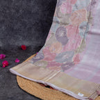 Kora Organza Saree – Pastel Floral Design Elegant Wear - lavender pink - Kleem Boutique