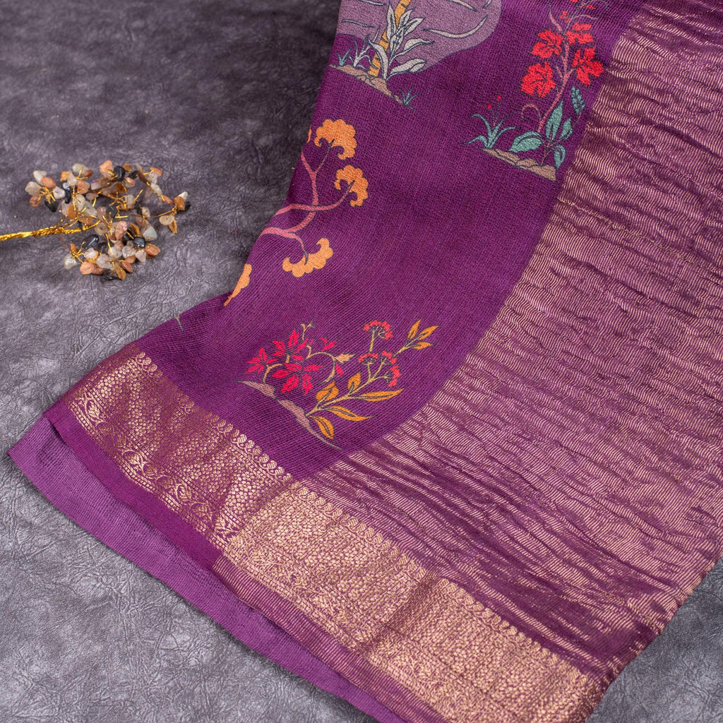 Pure Handloom Tussar Silk Saree with Contrast Antique Zari Border - Kleem Boutique