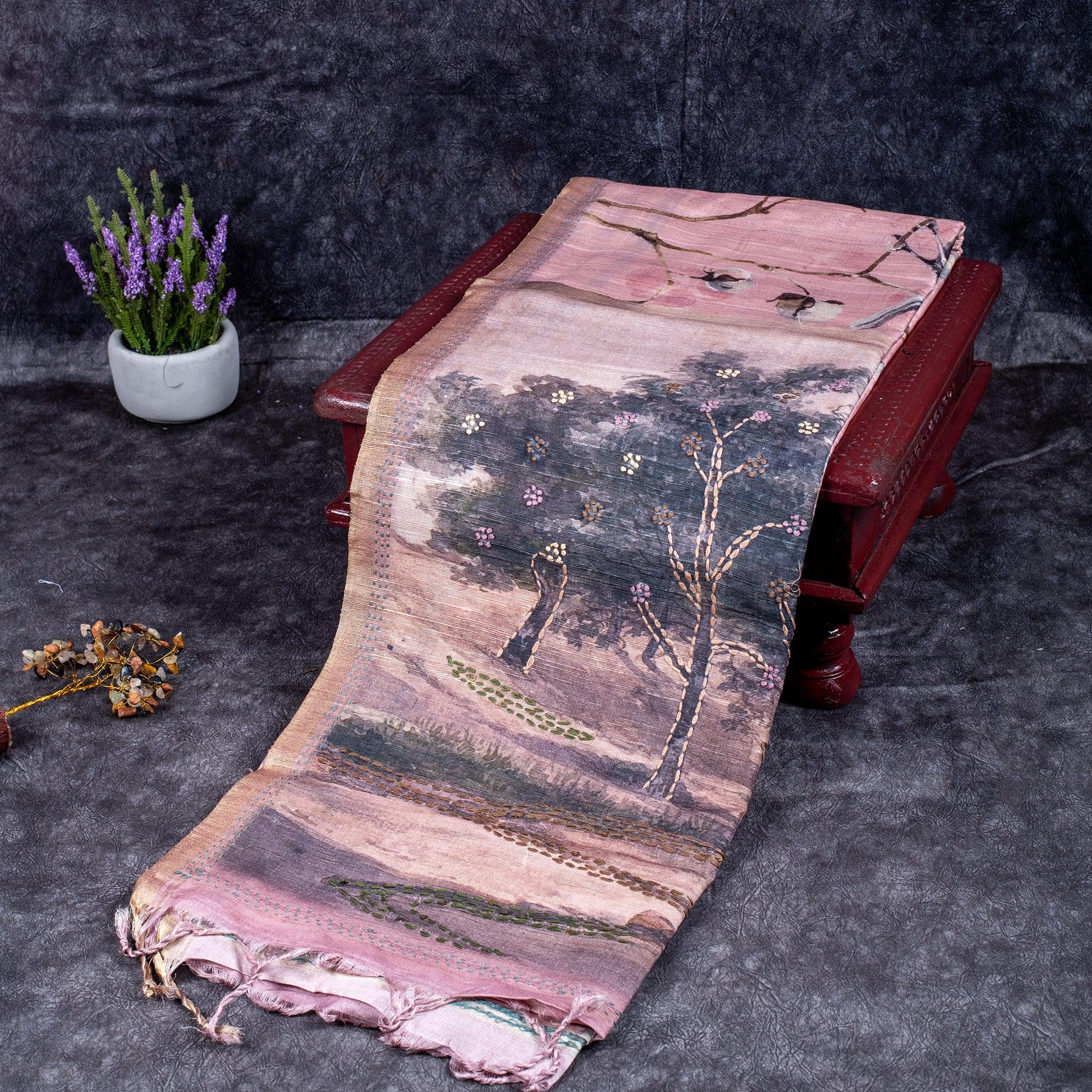 Soft Semi Tussar Silk Saree – Bird & Floral Digital Print Secondary image