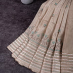 Semi Tussar Silk Saree – Floral Motifs with Kantha Work Border - Kleem Boutique