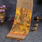 Matka Silk Jamdani Saree – Handwoven Artistic Elegance-Olive Green - Kleem Boutique