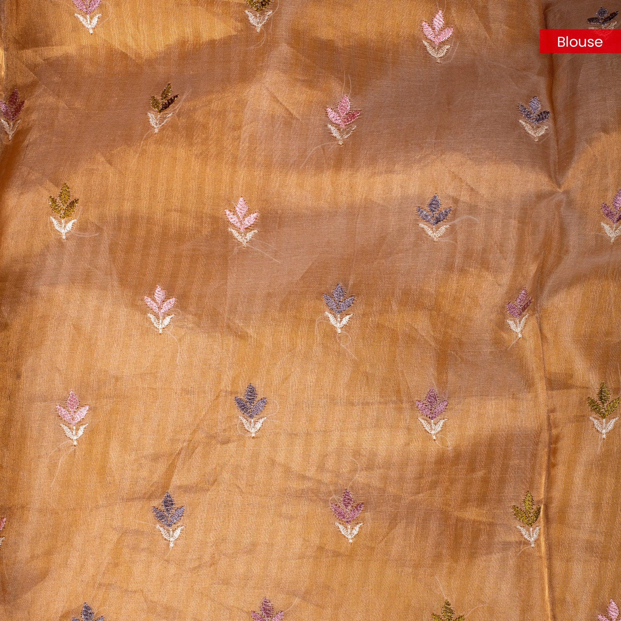 Pure Handloom Tissue Kora Saree – Appliqué & Embroidery Work Secondary image