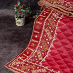 Pure Handloom Tussar Silk Deep Maroon Saree with Kutch Work & Mirror Embroidery - Kleem Boutique