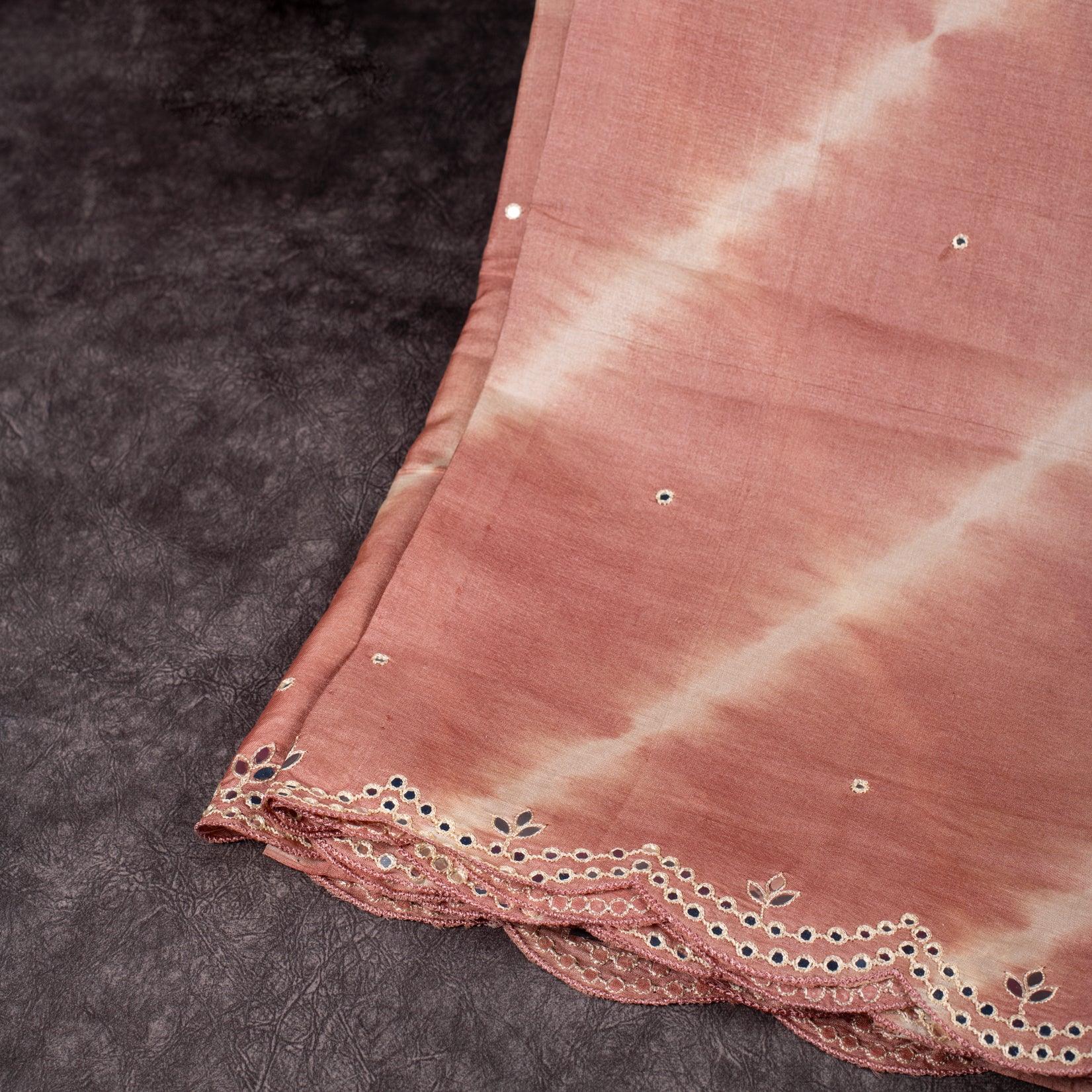 Pure Handloom Tussar Silk Mauve & Off-White Saree with Leheriya Design & Mirror Work Secondary image