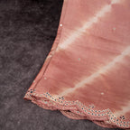Pure Handloom Tussar Silk Mauve & Off-White Saree with Leheriya Design & Mirror Work - Kleem Boutique