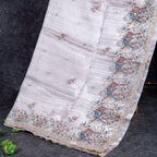 Tissue Kora Saree with Embroidery Work on the Border - Silver - Kleem Boutique