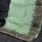Pure Handloom Organza Saree with Hand Pitta Work & Digital Print – Pista Green