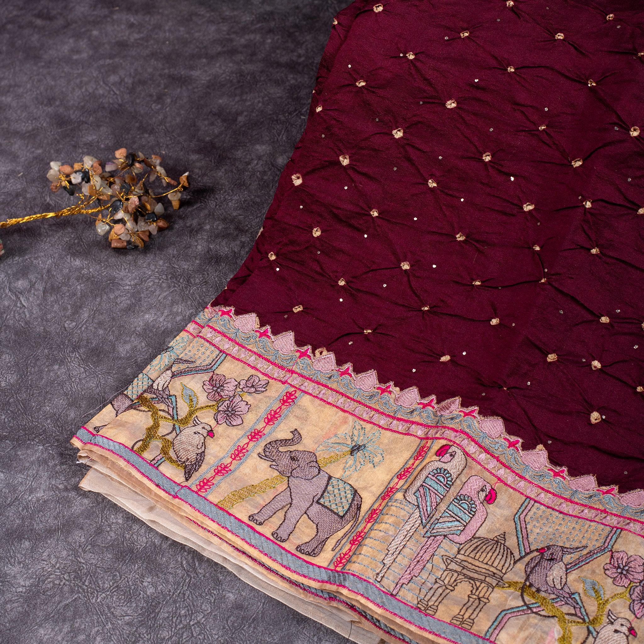Handloom Silk Bandhani Saree – Designer Border Party Wear Secondary image