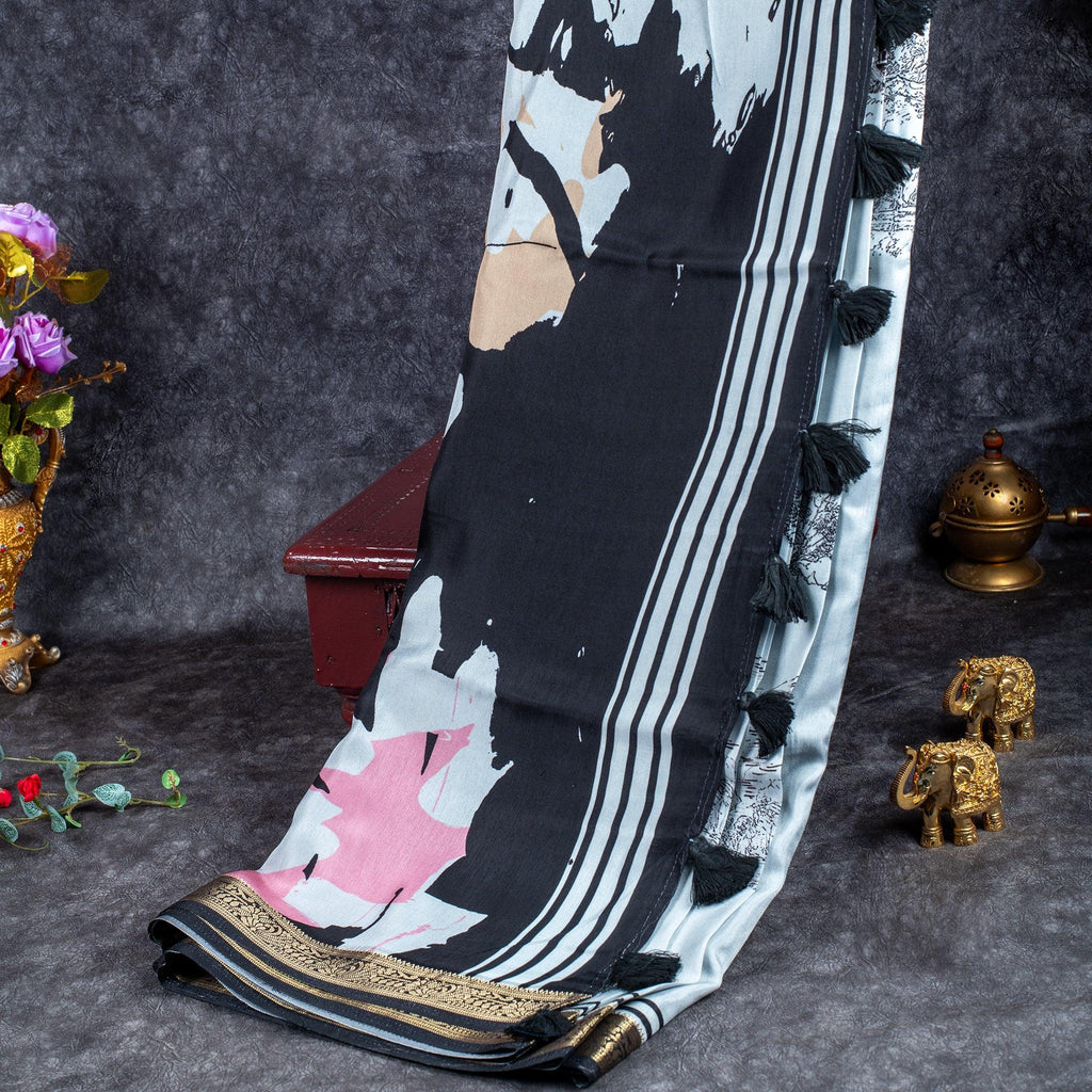 Saundarya Silk Saree – Classic Black & White Combination - Kleem Boutique