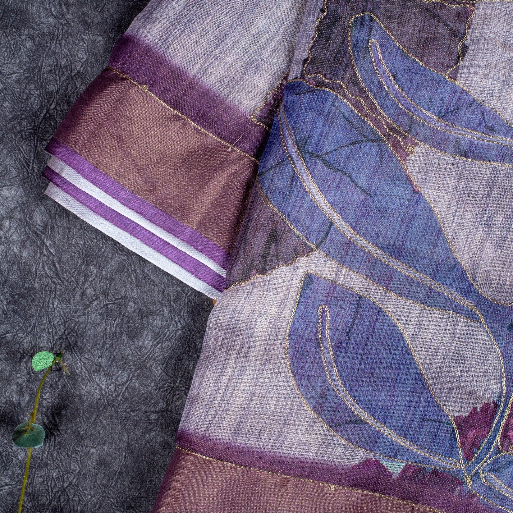 Linen Tissue Saree – Multicolour Highlighted Work Secondary image