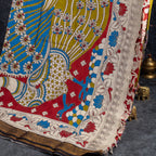 Pure Handloom Nizam Border Silk Saree with Kalamkari Print - Mehandi Green - Kleem Boutique