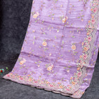 Tissue Kora Saree with Floral Embroidery Work - Lavender - Kleem Boutique