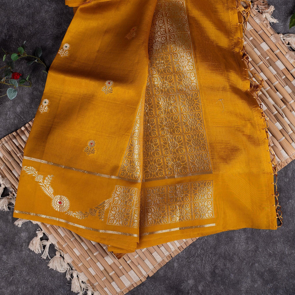 Banarasi Kora Saree – Mustard Yellow - Kleem Boutique