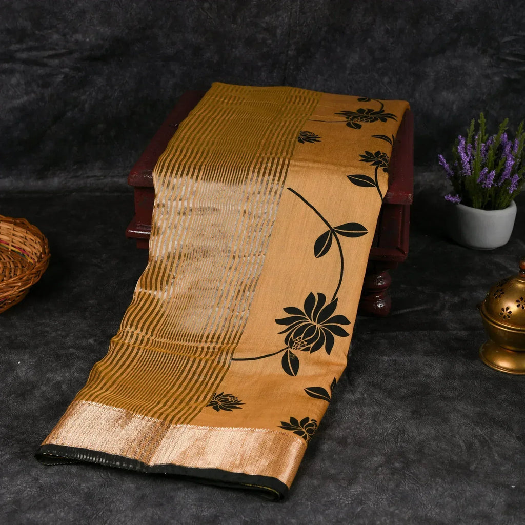 Dola Silk Golden Yellow Saree with Antique Zari Border - Kleem Boutique
