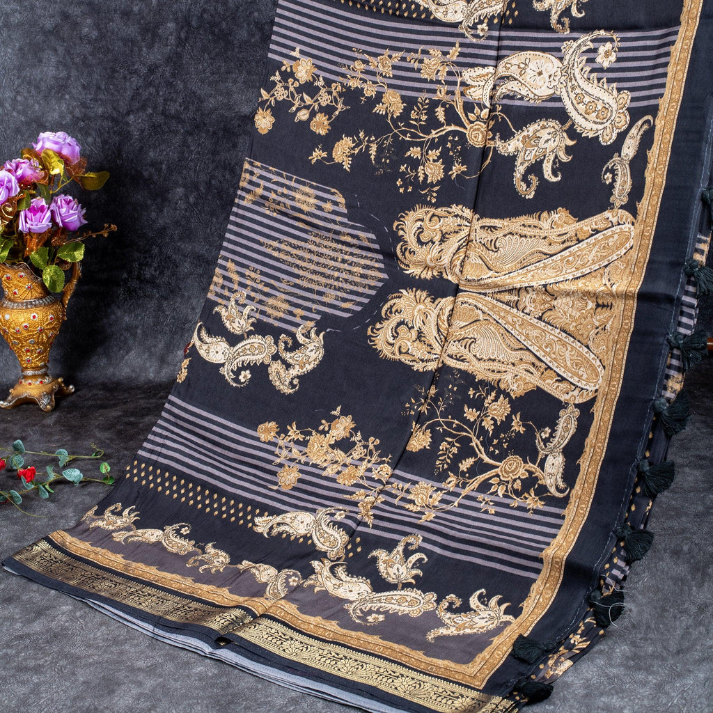 Saundarya Silk Saree – Black & Grey Colour Combination - Kleem Boutique