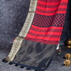 Jubilee Silk Ajrakh Saree - Red & Black - Kleem Boutique