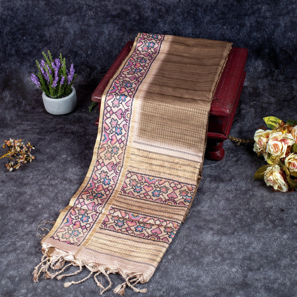 Semi Tussar Silk Saree – Zari Dotted Lines with Contrast Pallu - Kleem Boutique