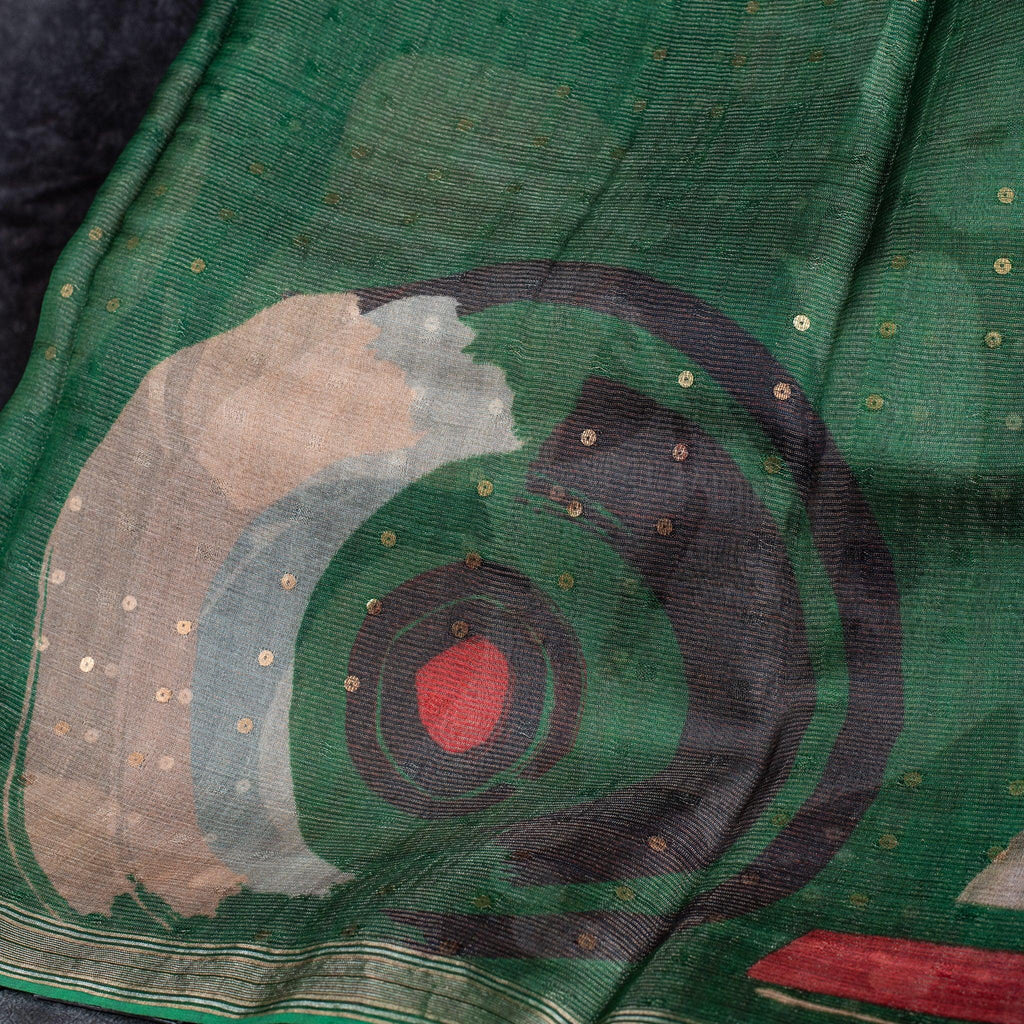 Pure Tissue Organza Saree with Sequins Weaving & Abstract Digital Print – Multicolour - Kleem Boutique