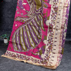 Pure Handloom Chanderi Cotton Saree with Floral Digital Print - Light Lavender - Kleem Boutique
