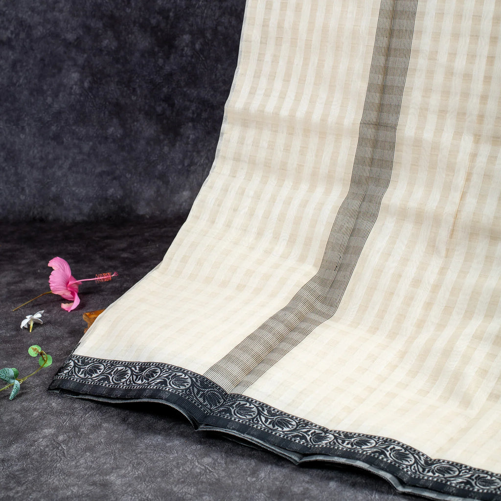 Handloom Cotton Weaving Saree - Cream - Kleem Boutique