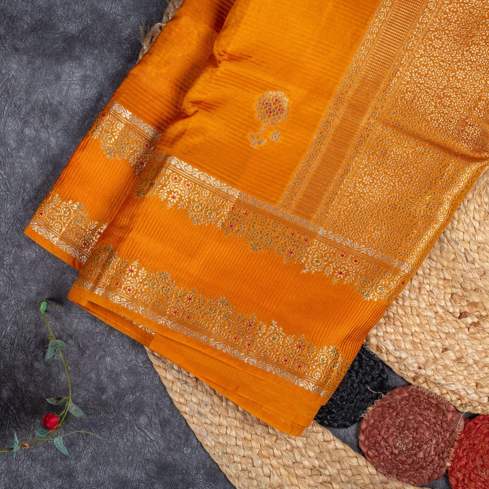 Raw Mango Saree – Orange with Butti Design Secondary image